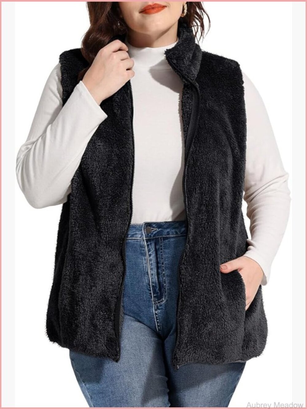 Plus Size Sherpa Fleece Vest for Women Sleeveless Jacket with Pockets XL-5XL